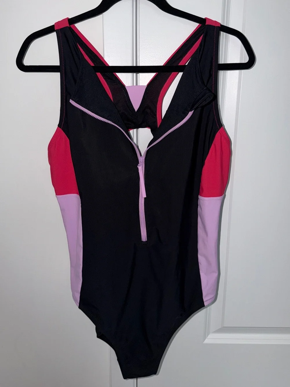 Speedo Hydraline One Piece Swimsuit Black Pink Zip Front Size XL